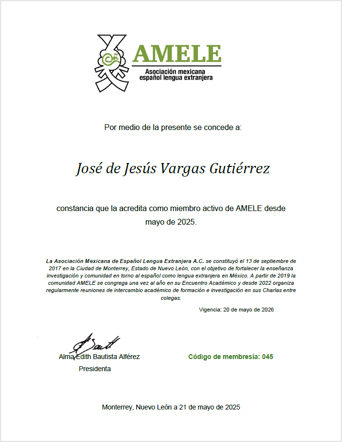 AMELE membership certificate
